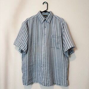 Bruno B Button Down Shirt Men XL Blue Geometric Sueded Microfiber Good Short Slv